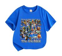 New Children's Short-Sleeved Tops, Italian Brain AI Animal Anime Cartoon Children's Short-Sleeved t-Shirt Half-Sleeve Summer Clothing,Dark Blue,130cm