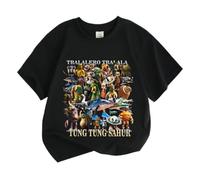 New Children's Short-Sleeved Tops, Italian Brain AI Animal Anime Cartoon Children's Short-Sleeved t-Shirt Half-Sleeve Summer Clothing,Black,130cm