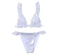 New Children's Split Swimsuit Women's Silver Sequins Bikini Small Middle and Large Children's Swimwear Girls Swimsuit Size 14 (Silver, 6-7 Years)