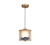 New Chinese Style Copper Hanging Lamp Glass Pendant Light Zen Simple Study Chandelier is Suitable for The Bedroom Tea Room