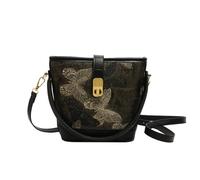 New Chinese style national style women's handbag summer silk jacquard bucket bag versatile shoulder messenger bag (Black)