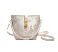 New Chinese style national style women's handbag summer silk jacquard bucket bag versatile shoulder messenger bag (Beige)