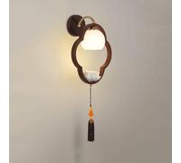 New Chinese Style Wall Light Walnut Color Wall Scpnce with Ceramic Lampshade Bedside Wall Hanging Lamp E27 Lighting Fixtures Bedroom Living Room Background Wall Decorative Wall Lamp(Wall Light)