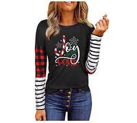 New Christmas Print Long Sleeve Tri-color Long Sleeve Round Neck T-Shirt for Women Online Shopping, black, M