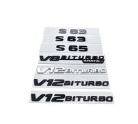 New Chrome Black 3D Letters S63 V8 V12 BITURBO Nameplate Emblem Compatible with W213 W212 W222 W221 Series Car Sticker Accessories(Glossy Black,Red S Small)