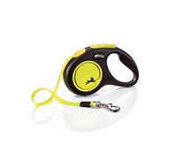New Classic Neon Reflect S Tape 16ft, Black/neon | German engineered, original flexi leash, durable quality for dogs up to 33 lbs, tangle-free, walking, reliable brake system