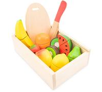 New Classic Toys 10581 Wooden Pretend Play Kids Cutting Meal Fruit Box Simulation Educational Perception Toy for Preschool Age Toddlers Boys Girls, Multi Color, Black