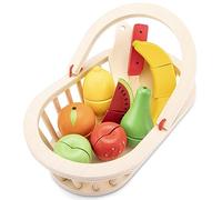 New Classic Toys 10588 Wooden Pretend Play Kids Cutting Meal Fruit Basket Cooking Simulation Educational Perception Toy for Preschool Age Toddlers Boys Girls, Multi Color