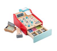 New Classic Toys 10650 Wooden Cash Register Set Pretend Play Kids Cooking Simulation Educational Color Perception Toy for Preschool Age Toddlers Boys Girls, Red