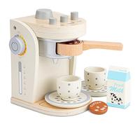 New Classic Toys 10705 Coffee Maker, Multicolor (White) | Pretend Kitchen Appliance, Wooden Coffee Maker, Espresso Maker Toy, Role Play Kitchen Accessories, Age 3 Years+