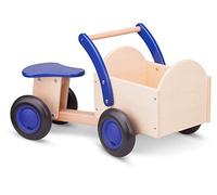 New Classic Toys 11403 Baby Wooden Carrier Bike Ride On Trike Toy, Toddlers First Tricycle for One Year Old, Children Scooter for Age 18 Months with 4 Wheels Blue Color, Naturel