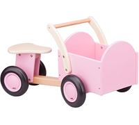 New Classic Toys 11404 Baby Wooden Carrier Bike Ride On Trike Toy, Toddlers First Tricycle for One Year Old, Children Scooter for Age 18 Months with 4 Wheels Pink Color