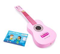 New Classic Toys 2042884 Wooden Guitar Toy for Toddlers 3 Boys and Girls Baby Gifts, Kids Musical Instruments for Childrens Three Year Old Inclusive Musicbook, Red, 10349, Pink 10345