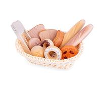 New Classic Toys 10605 Wooden Pretend Play Kids Bread Basket Set Cooking Simulation Educational Perception Toy for Preschool Age Toddlers Boys Girls, Wood, Multi Color