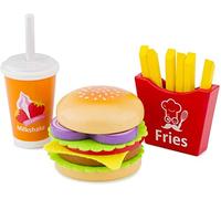 New Classic Toys Wooden Pretend Play Toy for Kids Fast Food Set Cooking Simulation Educational Toys and Color Perception Toy for Preschool Age Toddlers Boys Girls