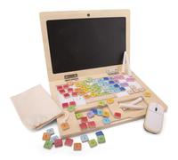 New Classic Toys - First Laptop - Wooden Educational Toy - Includes Magnetic Letters and Numbers, Chalkboard Screen, Felt Case - Fun and Creative Learning Toy for Kids