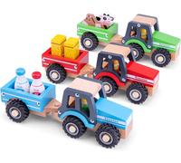 New Classic Toys - Houten Speelgoed - Houten Tractor Met Aanhanger, Green