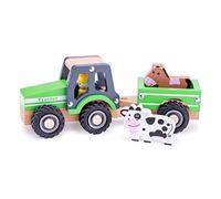 New Classic Toys - Wooden Tractor with Detachable Trailer and Animals - Wooden Toys for Childs Farm Game - Farm Toys, Toy Tractor, Farm Animals, Toy Farm, Wooden Vehicles - Set of 4 Pcs