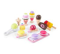 New Classic Toys - Ice Cream Set - Play Ice Cream Cones with Scoop, Macarons, and Ice Cream Shop Accessories - Wooden Ice Cream Set, Ice Cream Toys for Kids - Set of Toy Food