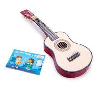 New Classic Toys - Kids Toy Guitar - Wooden Pretend Play Instrument Toy - Brown - Includes Colour-Coded Music Book, Spare String, Comfort Strap - Musical Fun for Ages 3+, Naturel