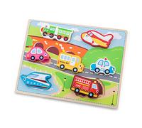 New Classic Toys Wooden Chunky Transport Puzzle - Educational Wooden Toys for 2 Year Old Boy and Girl Toddlers