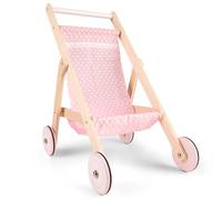 New Classic Toys Wooden Doll Stroller - Classic Toy Pram for Kids - Durable and Safe Pretend Play Accessory - Perfect for Doll Role Play and Imaginative Fun, Pink/Natural