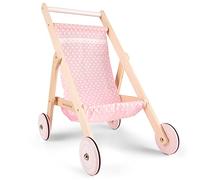 New Classic Toys Wooden Doll Stroller for Children 36 Months and Up Boys and Girls, Pink/Natural