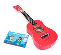 New Classic Toys Wooden Guitar Toy for Toddlers 3 Boys and Girls Baby Gifts, Kids Musical Instruments for Childrens Three Year Old Inclusive Musicbook, Red, 10341