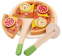 New Classic Toys Wooden Pretend Play Kids Cutting Pizza Salami Cooking Simulation Educational Perception Toy for Preschool Age Toddlers Boys Girls, Multi Color