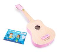 New Classic Toys Wooden toy guitar deluxe - natural/pink - including music book and shoulder strap