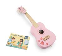 New Classic Toys Wooden toy guitar - pink with flowers - including music book and shoulder strap
