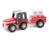 New Classic Toys Wooden Tractor with Hay Stacks for Toddlers 18+ Months Educational Toys for Preschool Age Toddlers Boys Girls, Red