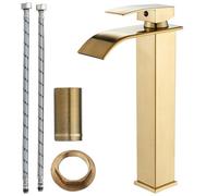 New Cloakroom Basin Mixer Tap Waterfall Sink Mono Bathroom Single Lever Square Brushed Gold-Tall