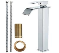 New Cloakroom Basin Mixer Tap Waterfall Sink Mono Bathroom Single Lever Square Chrome-Tall