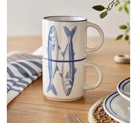 New Coastal Set of 2 Mugs - Charming Fish Design with Hand-Painted Rim, Tea Coffee Mugs Microwave & Dishwasher Safe - A Delightful Addition to Your Kitchen or Dining Table Decor -M23