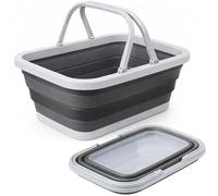 NEW Collapsible Mop Bucket with Handles | Foldable Silicone Cleaning Tub | Space Saving Wash Basin for Laundry | Camping, Car, Travel & Home Use, Gray & Black