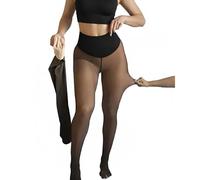 New Compression Band Model One-Seam Translucent Fleece Lined Tights Warm High Waist Compression Tights Plus Size (Tan,XS/S)