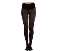 New Compression Band & One Seam Option, The Original Fleece Lined Leggings, Bare-Leg Look Fleece Lined Tights(Black,S)