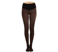 New Compression Band & One Seam Option, The Original Fleece Lined Leggings, Bare-Leg Look Fleece Lined Tights(Brown,L)