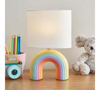 New Contemporary and Modern Design Rumey Rainbow Integrated LED Table Lamp Colourful Pastel Coloured Rainbow Shaped Base and a Plain Fabric Shade Ideal for Children's Bedroom Light Decor