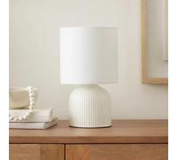 New Contemporary Design Ribbed Ceramic Table Lamp with Soft Fabric Shade in Line Switch (White)