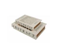 New Contemporary Design Set of 2 Abstract Book Boxes Finished With French Text For A Sophisticated Feel, Perfect For Storage, Ideal For The Living Room Or Bedroom - Neutral