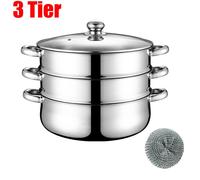 NEW Cooker Steamer Pan Cook Food Veg Pot Stainless Steel VOGREX Silver 28cm