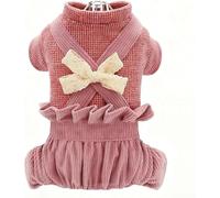 New Corduroy Dog Suspenders with Bow - Four-Legged Mock Two-Piece Outfit Cute, fashionable, cold-proof and easy to clean(Size:Large,Color:pink-A)