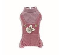 New Corduroy Dog Suspenders with Bow - Four-Legged Mock Two-Piece Outfit Cute, fashionable, cold-proof and easy to clean(Size:Large,Color:pink-B)