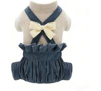 New Corduroy Dog Suspenders with Bow - Four-Legged Mock Two-Piece Outfit Cute, fashionable, cold-proof and easy to clean(Size:X-Large,Color:blue-A)