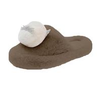 New Cover Toe With Foreign Trade Slippers Female Winter Cute Plush Thickened Cotton Slippers Warm Slippers Woman'S (Khaki, 6)