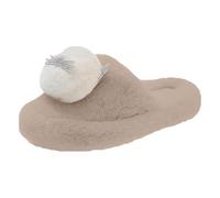 New Cover Toe With Foreign Trade Slippers Female Winter Cute Plush Thickened Cotton Slippers Warm Slippers Woman'S (Beige, 6)