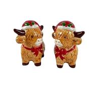 New Cow Salt and Pepper Shakers, Combines Functional Use with Decorative Appeal, Hand Painted Cow Design, Adds A Rustic Touch to The Dining Table, Hand Wash Only. - Brown and Red
