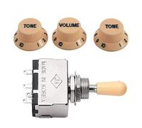 New Cream Dark Font 1 Volume& 2 Tone Guitar Control Knobs for & Solid Knob Shaft Box Style 3 Way Pickup Toggle Switch, Beige Tip